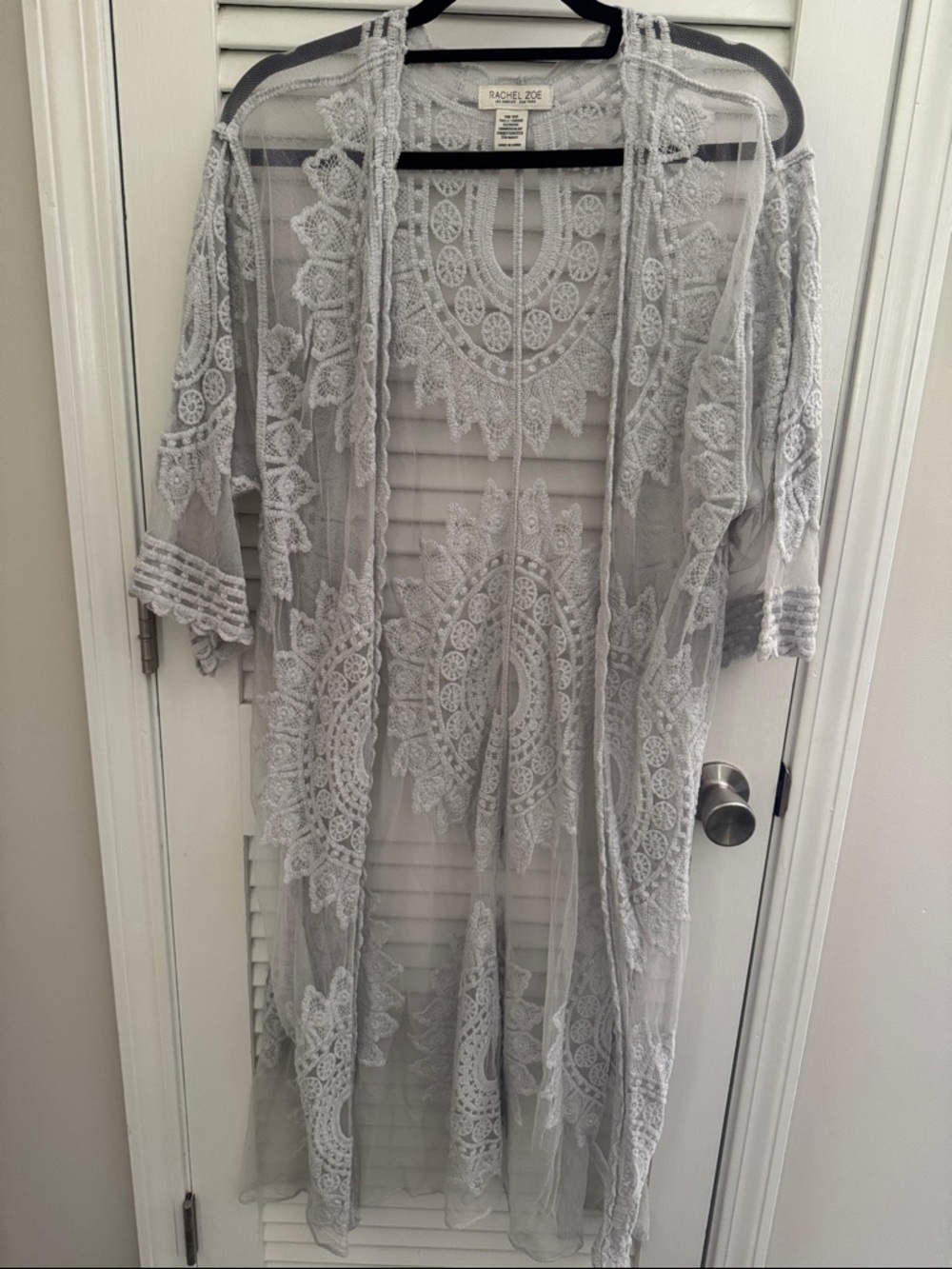 Rachel Zoe Sheer Lace-Embroidered Duster in Light Gray